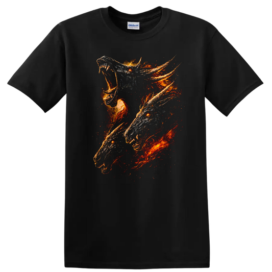 Fiery Wolf Head Trio Graphic T Shirt Bold Animal Art - Black
