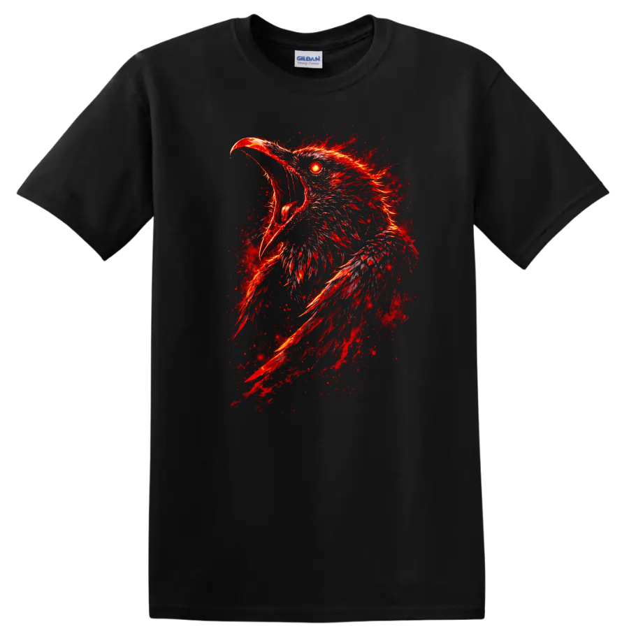 Fiery Red Eagle Head Graphic T Shirt Fierce Animal Art - Black