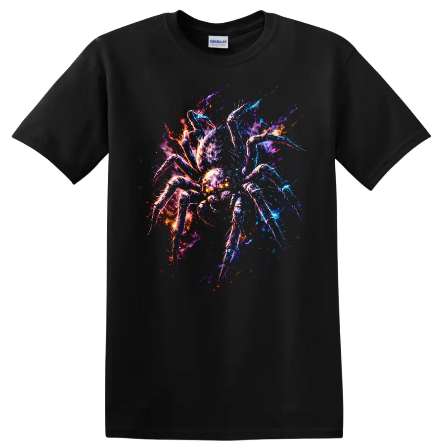 Neon Energy Spider Art Graphic T Shirt for Bold Animal Lovers - Black