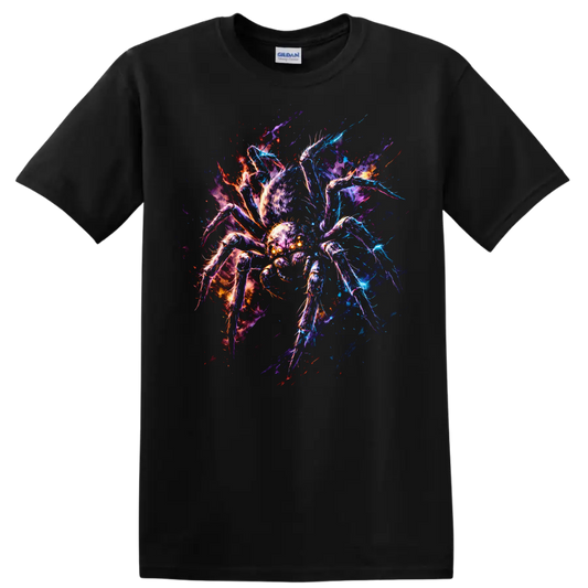 Neon Energy Spider Art Graphic T Shirt for Bold Animal Lovers - Black