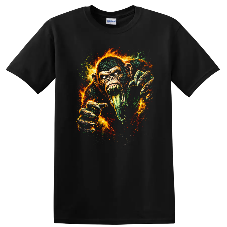 Fiery Angry Gorilla Face T Shirt Bold Primate Animal Graphic - Black