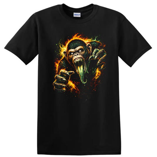 Fiery Angry Gorilla Face T Shirt Bold Primate Animal Graphic - Black