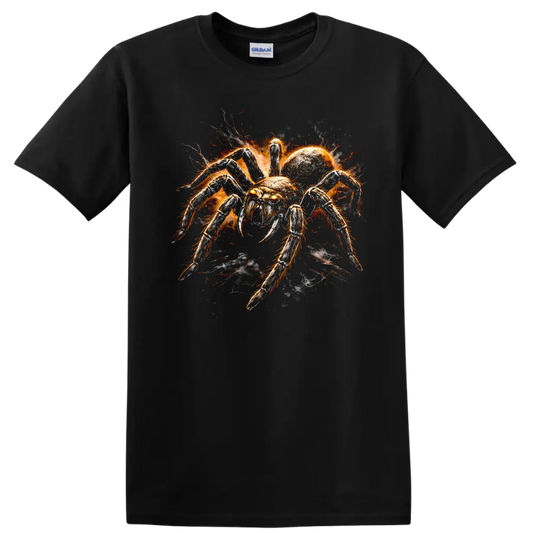 Fiery Spider Animal Art T Shirt Spooky Insect Graphic for Nature Fans - Black