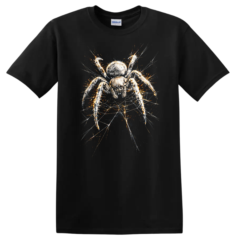 Colorful Spider Webburst Graphic T Shirt for Animal Art Lovers - Black