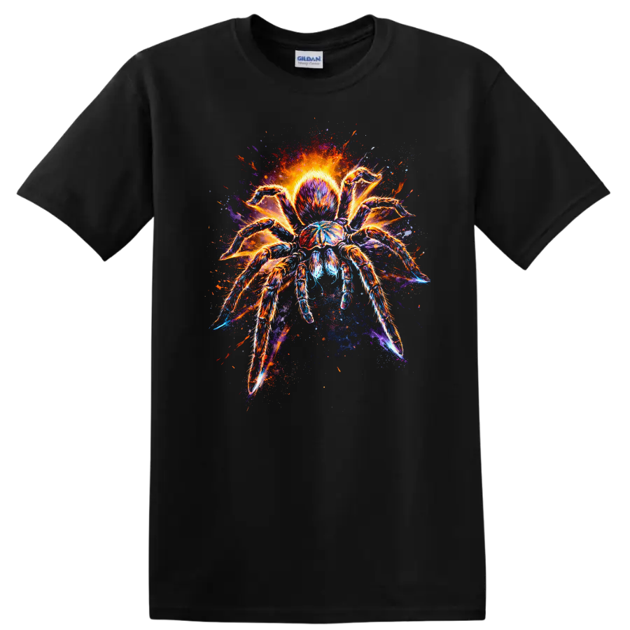 Colorful Neon Tarantula Spider Art T Shirt for Animal Lovers - Black