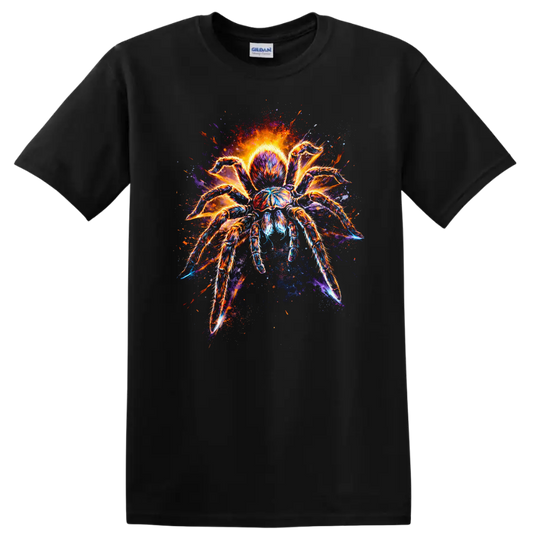 Colorful Neon Tarantula Spider Art T Shirt for Animal Lovers - Black