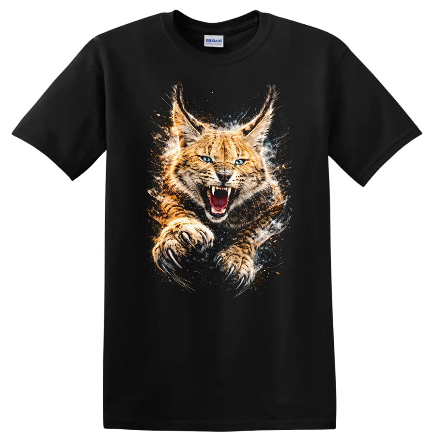 Roaring Bobcat Big Cat Claw Strike T Shirt Wild Animal Graphic - Black