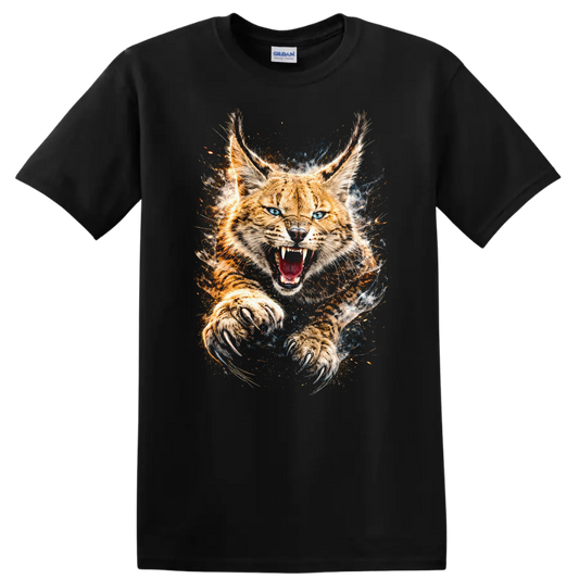 Roaring Bobcat Big Cat Claw Strike T Shirt Wild Animal Graphic - Black