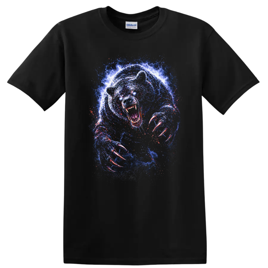 Electric Blue Bear Claw Roar Graphic T Shirt for Animal Art Fans - Black