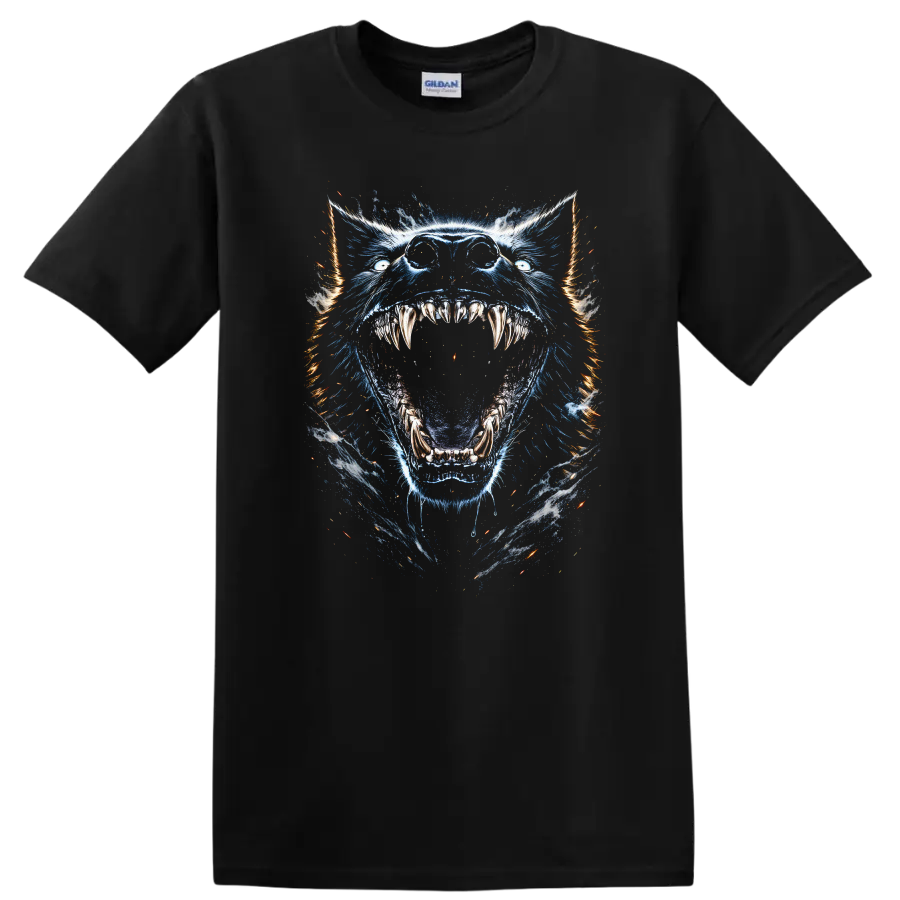 Blue Tiger Mouth Open Fierce Animal Graphic T Shirt - Black