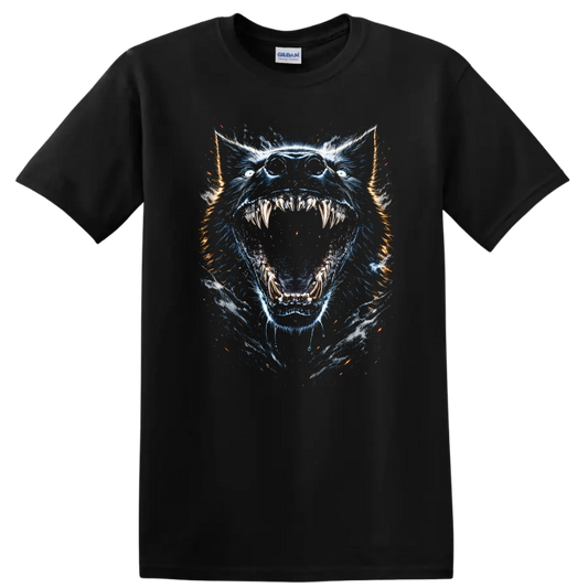 Blue Tiger Mouth Open Fierce Animal Graphic T Shirt - Black