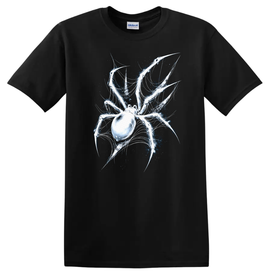 Glowing Spider Web Skull Art T Shirt for Animal and Gothic Style - Black