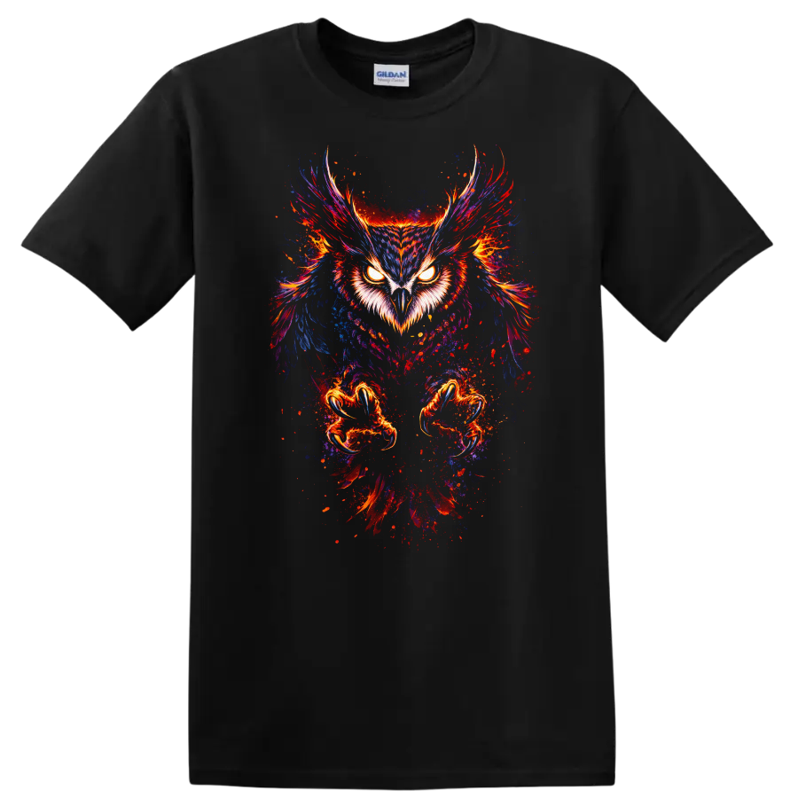 Neon Owl Eyes Wings Animal Art T Shirt for Bold Nature Lovers - Black