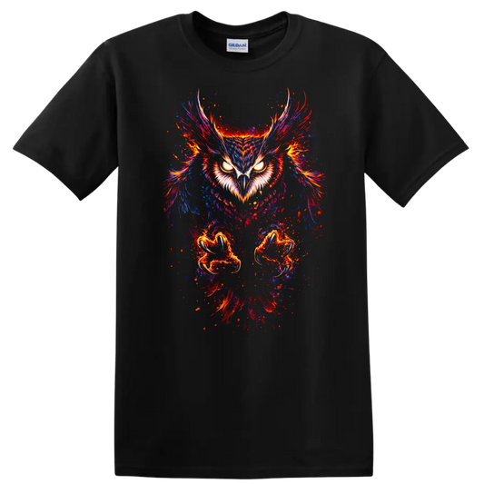 Neon Owl Eyes Wings Animal Art T Shirt for Bold Nature Lovers - Black
