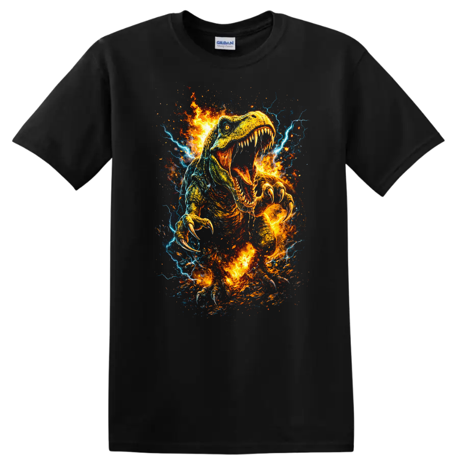 Fiery Raptor Dinosaur Claw Attack T Shirt Wild Animal Graphic - Black