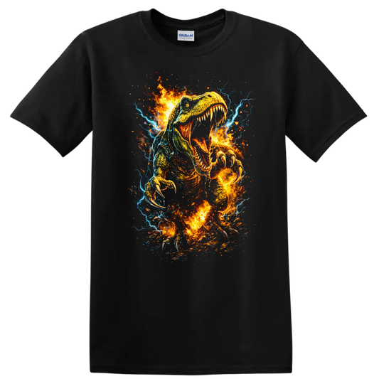 Fiery Raptor Dinosaur Claw Attack T Shirt Wild Animal Graphic - Black