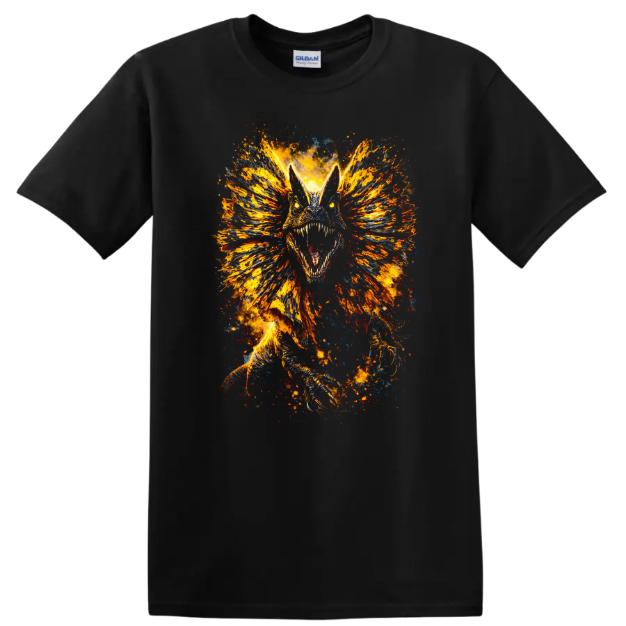 Fiery Dragon Beast Explosion Art Graphic T Shirt for Bold Fantasy Fans - Black