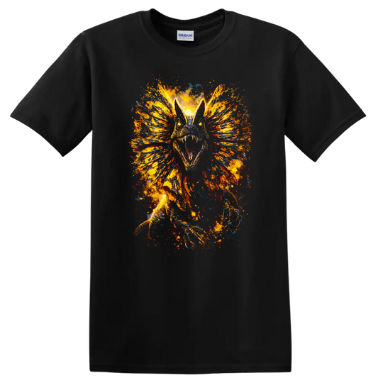 Fiery Dragon Beast Explosion Art Graphic T Shirt for Bold Fantasy Fans - Black