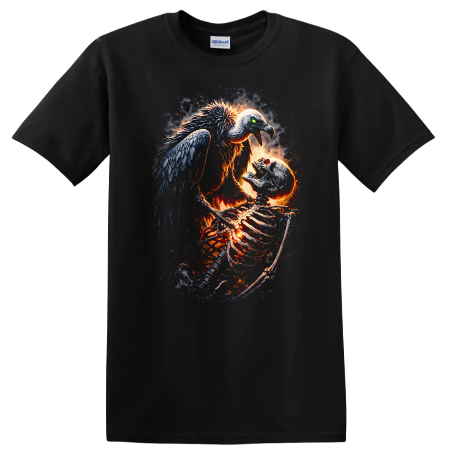 Fire Phoenix Skeleton Eagle T Shirt Graphic Animal Art - Black