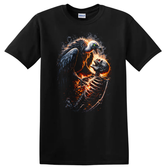 Fire Phoenix Skeleton Eagle T Shirt Graphic Animal Art - Black