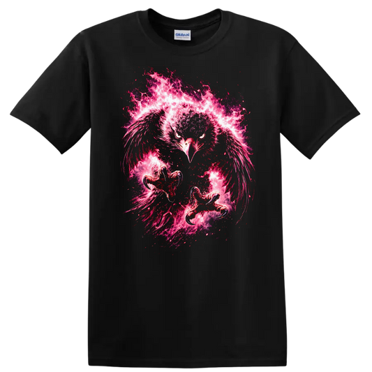 Fierce Flaming Phoenix Bird Graphic T Shirt for Bold Animal Lovers - Black