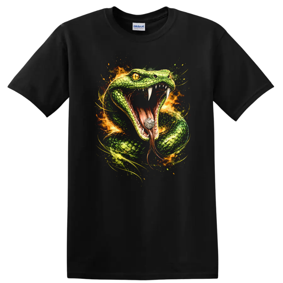Viper Snake Fire Fantasy Animal Art T Shirt for Reptile Lovers - Black