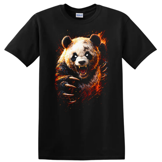 Fierce Grizzly Bear Roaring Abstract Wildlife Art T Shirt - Black