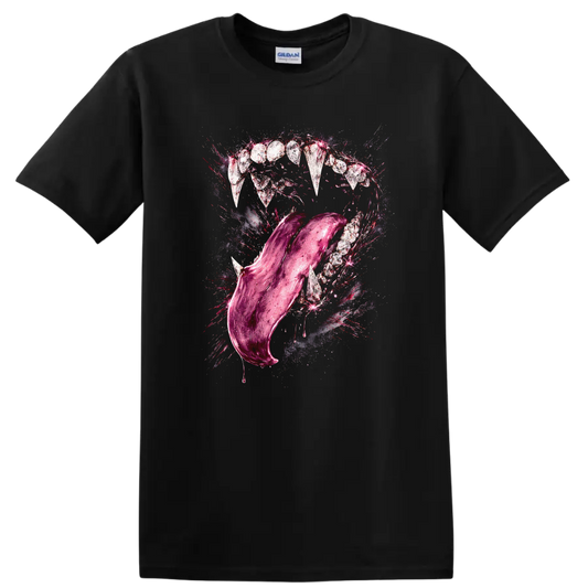 Pink Metallic Tongue Mouth Splash Graphic T Shirt - Black