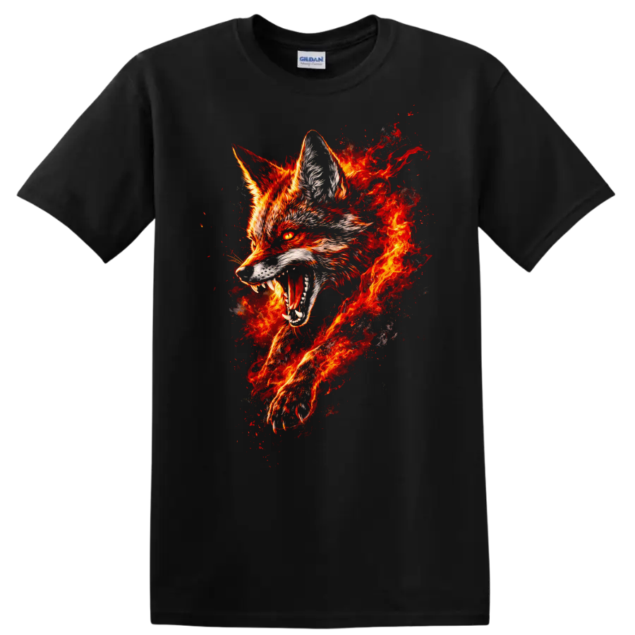 Fiery Fox Head Animals Graphic T Shirt for Bold Wildlife Style - Black