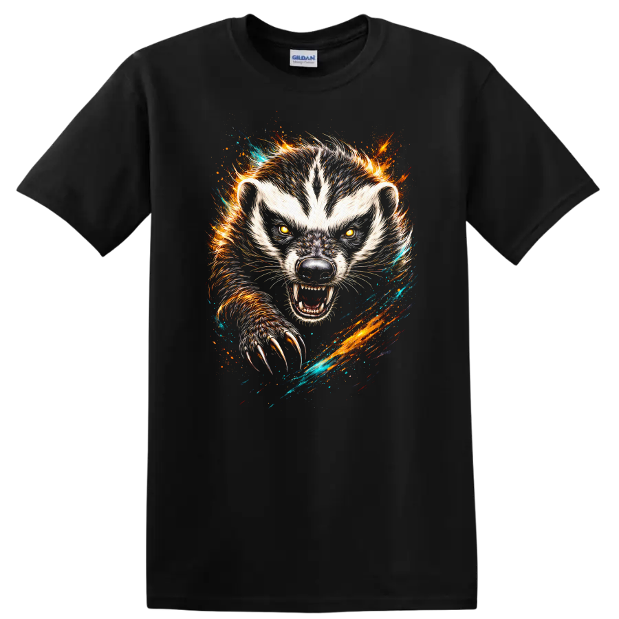 Fierce White Wolf Animal Art T Shirt with Fiery Claw Burst - Black