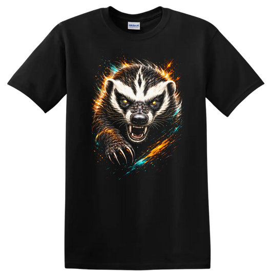 Fierce White Wolf Animal Art T Shirt with Fiery Claw Burst - Black