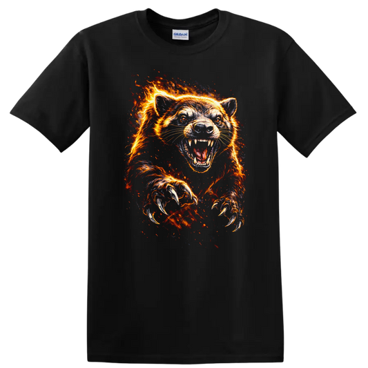 Fire Wolf Bear Roaring Flames Animals Graphic T Shirt - Black