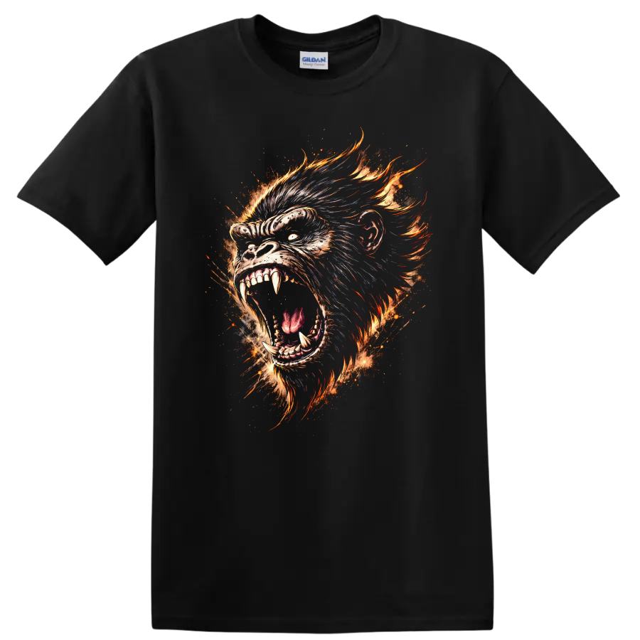 Fiery Gorilla Primate Head Graphic T Shirt for Animal Lovers - Black