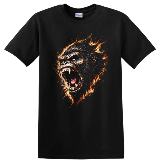 Fiery Gorilla Primate Head Graphic T Shirt for Animal Lovers - Black