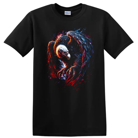Fiery Neon Vulture Eagle Skeleton T Shirt Psychedelic Animal Art - Black