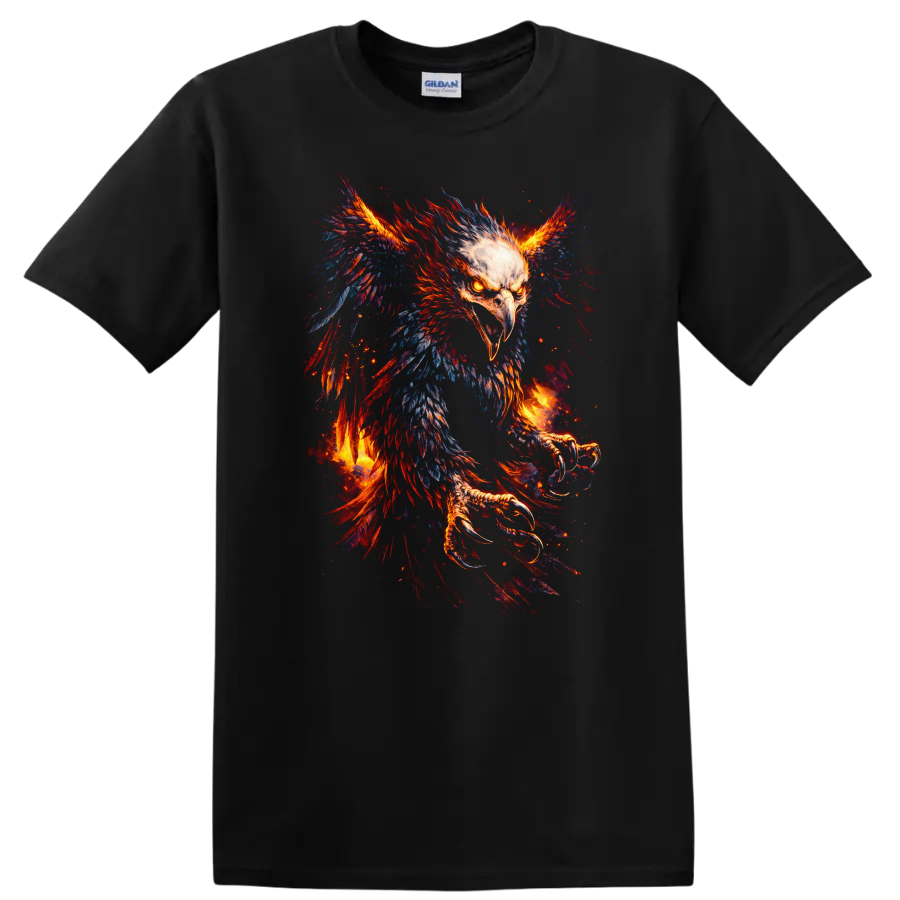 Fiery Phoenix Eagle Bird Art T Shirt for Bold Animal Lovers - Black