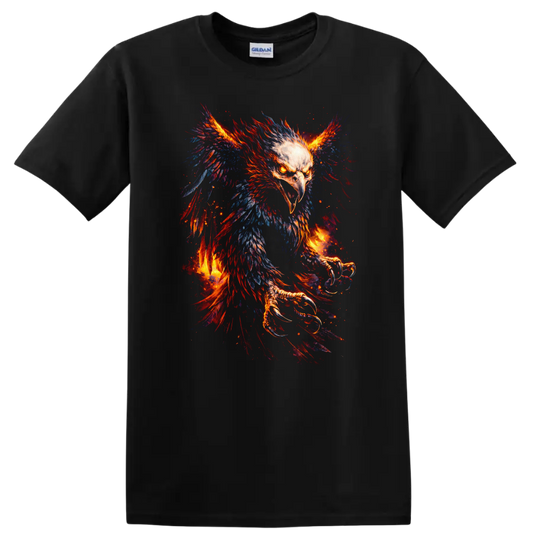 Fiery Phoenix Eagle Bird Art T Shirt for Bold Animal Lovers - Black
