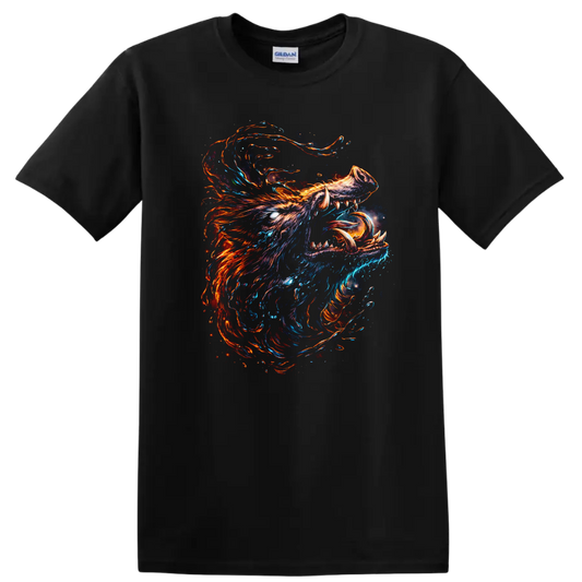 Abstract Neon Wolf Head T Shirt Fierce Fire and Ice Animal Art - Black