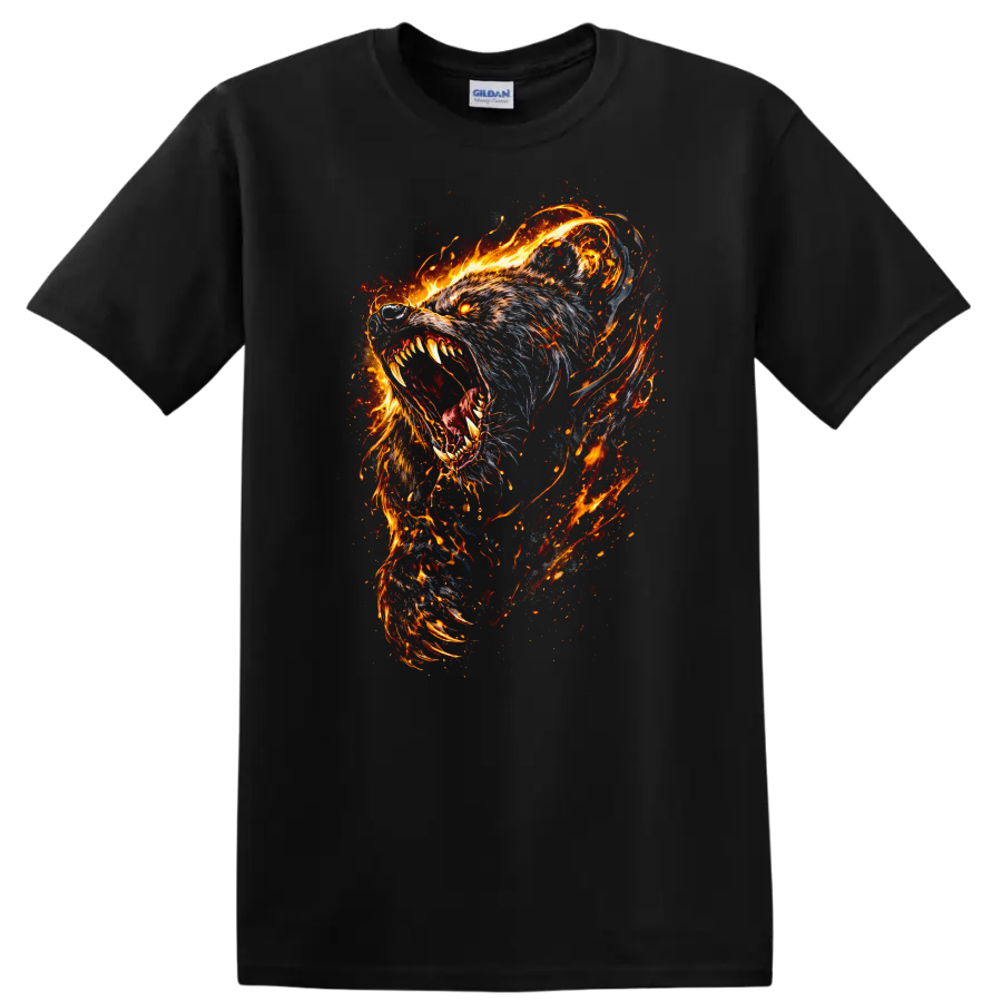 Fierce Flaming Wolf Head T Shirt for Animal Art Lovers - Black