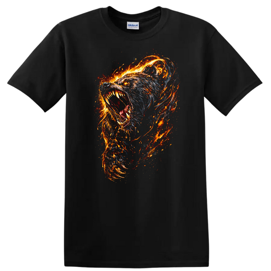 Fierce Flaming Wolf Head T Shirt for Animal Art Lovers - Black
