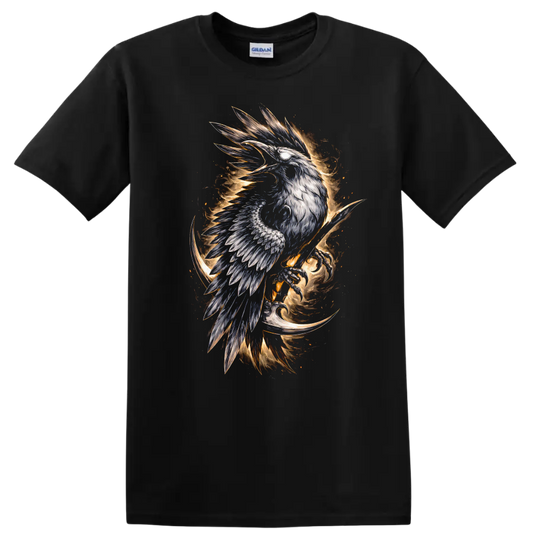 Mystic Phoenix Raven Bird Fire Wings Graphic T Shirt - Black
