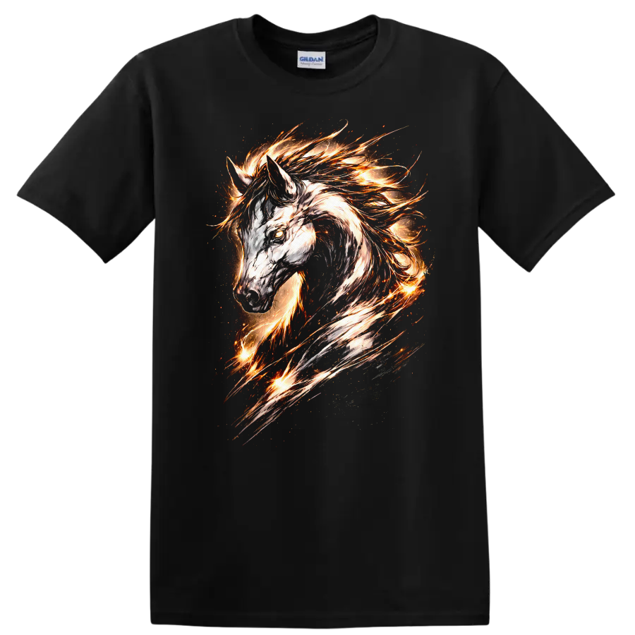 Fire Horse Head T Shirt Flaming Equine Animal Graphic Tee - Black