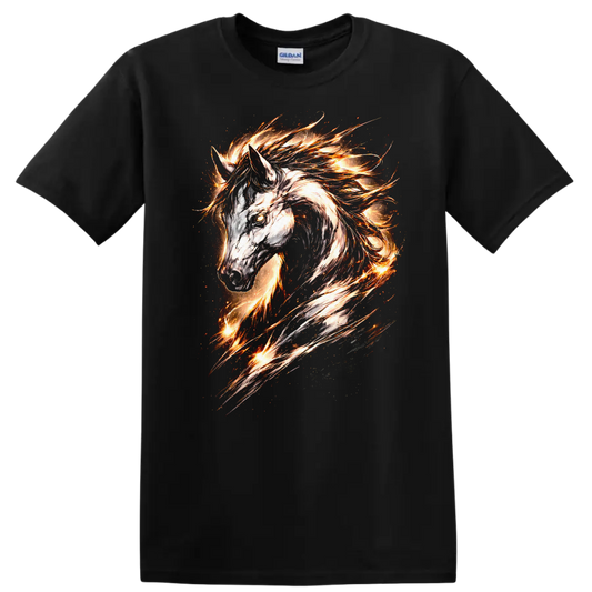 Fire Horse Head T Shirt Flaming Equine Animal Graphic Tee - Black