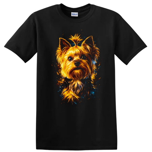 Yorkshire Terrier Colorful Dog Portrait T Shirt for Yorkie Lovers on a Black T Shirt