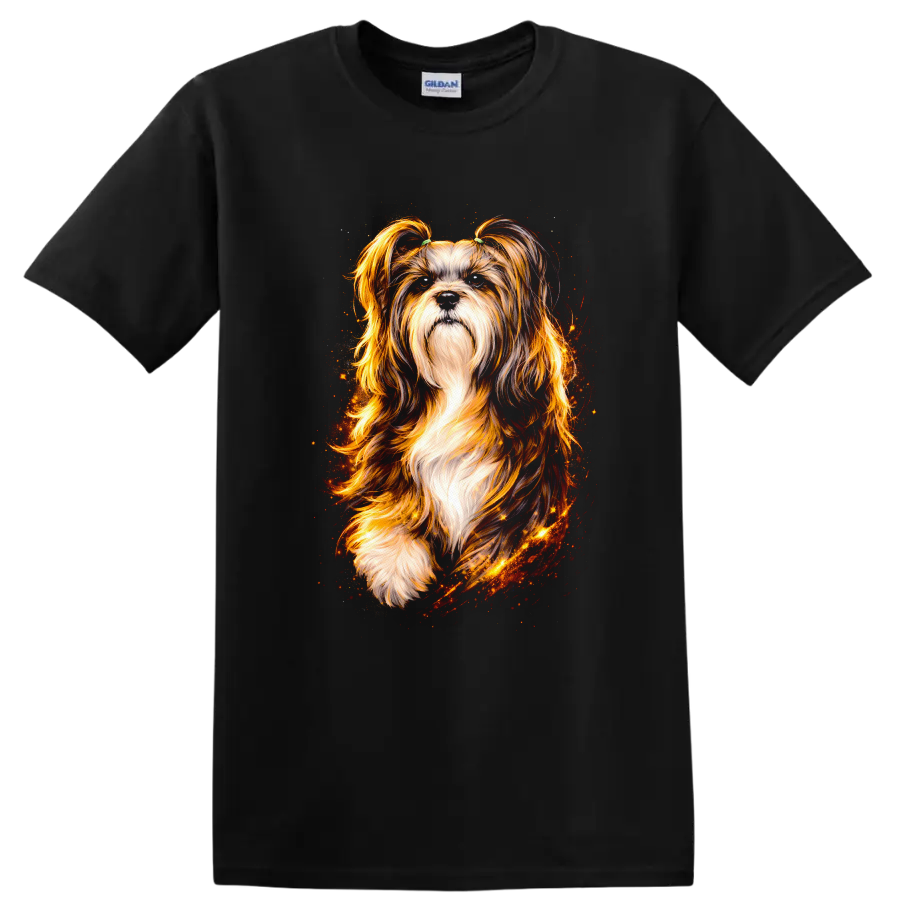 Fiery Shih Tzu Dog Portrait T Shirt Cute Long Hair Pet Lover Gift - Black