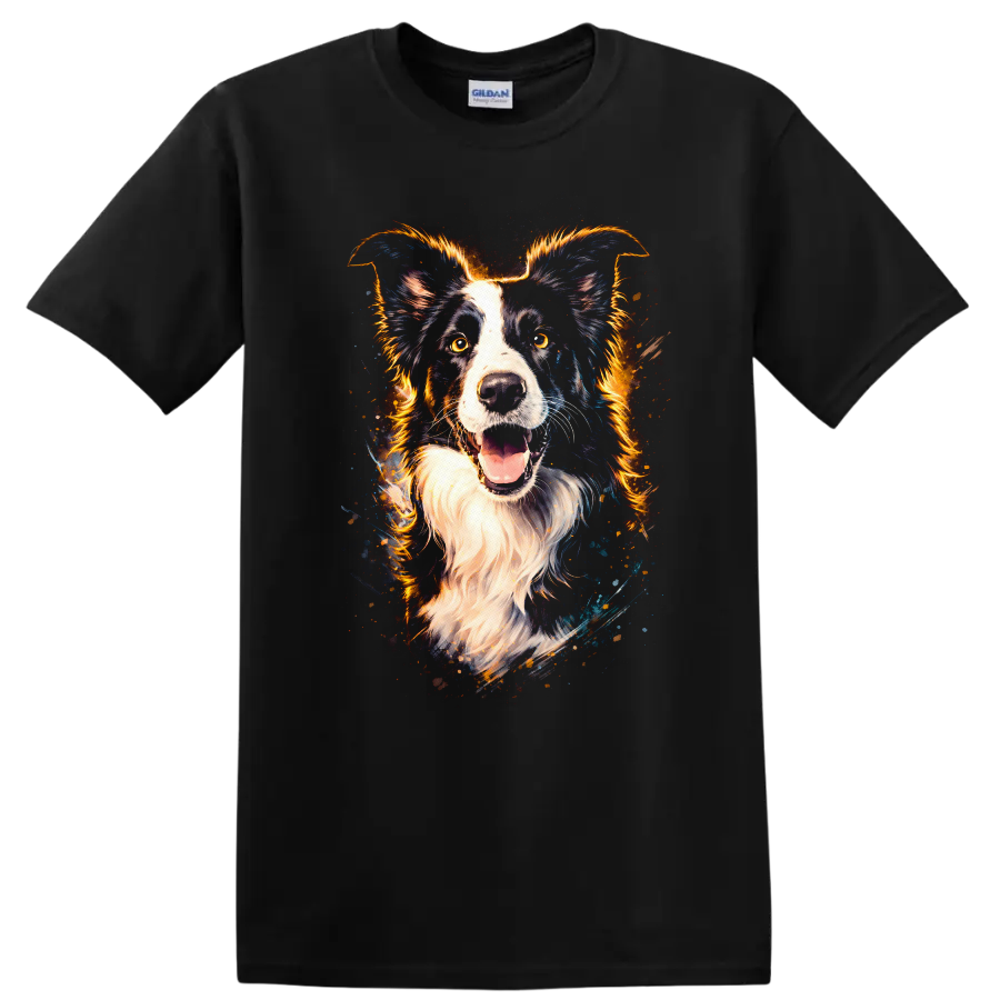 Border Collie Neon Splash Portrait T Shirt for Dog Lovers - Black