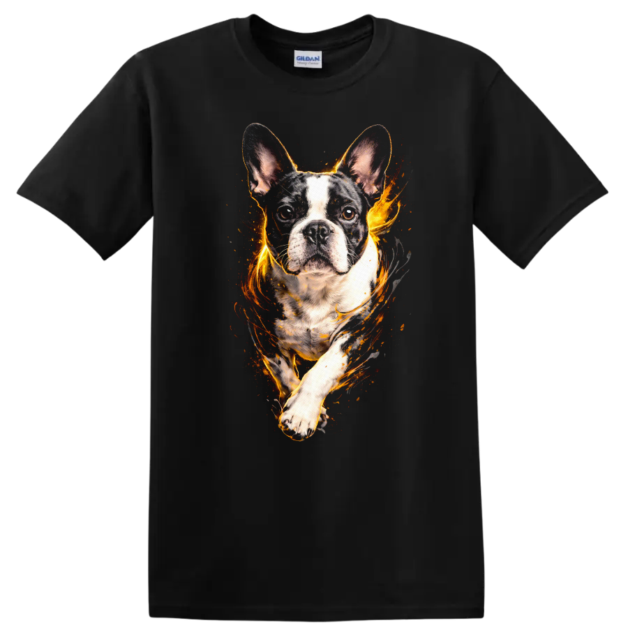 French Bulldog Fire Glow Portrait T Shirt for Dog Lovers - Black