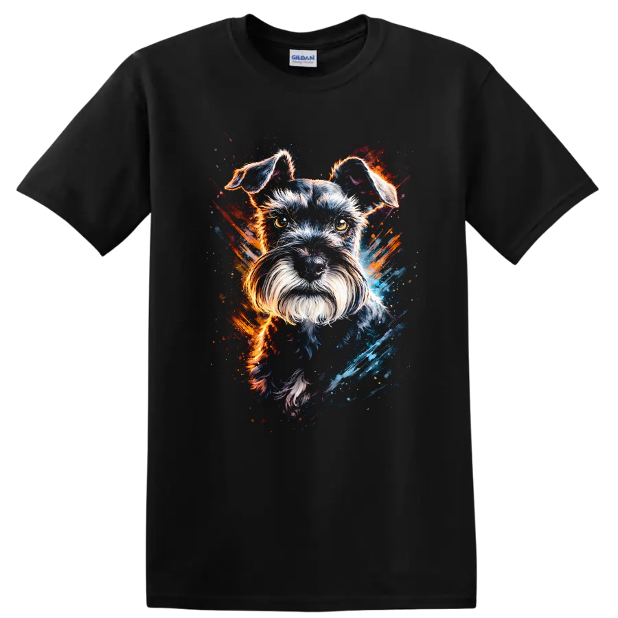 Schnauzer Dog Portrait Splash Art T Shirt for Dog Lovers - Black