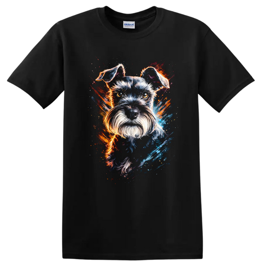 Schnauzer Dog Portrait Splash Art T Shirt for Dog Lovers - Black