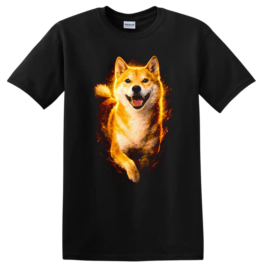 Fiery Shiba Inu Running Dog Portrait T Shirt for Dog Lovers - Black